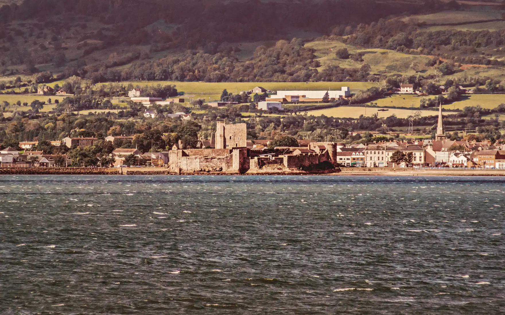 Carrickfergus Castle and the town seen across Belfast Lough